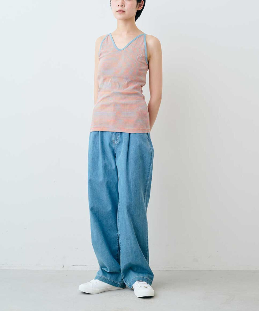 シロップ. 特急便|【WEB限定・3～10日でお届け】miller リブボーダーカップ付きキャミタンク〈レッド×ベージュ〉【シロップ．バスケット】|モデル身長:163cm ※お届けのカラーとは異なります。