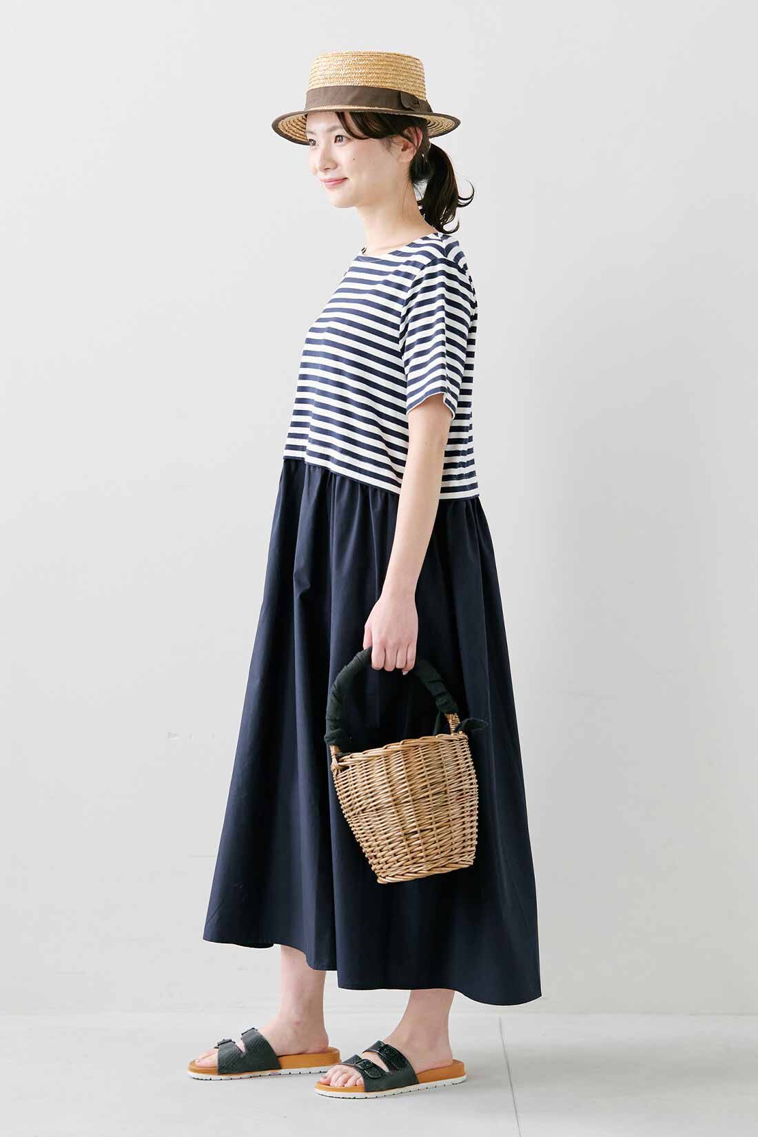 シロップ．特急便|【3～10日でお届け】シロップ． ベストコーディネートに見えるドッキングワンピース〈ネイビー〉|身長162cm/Mサイズ着用