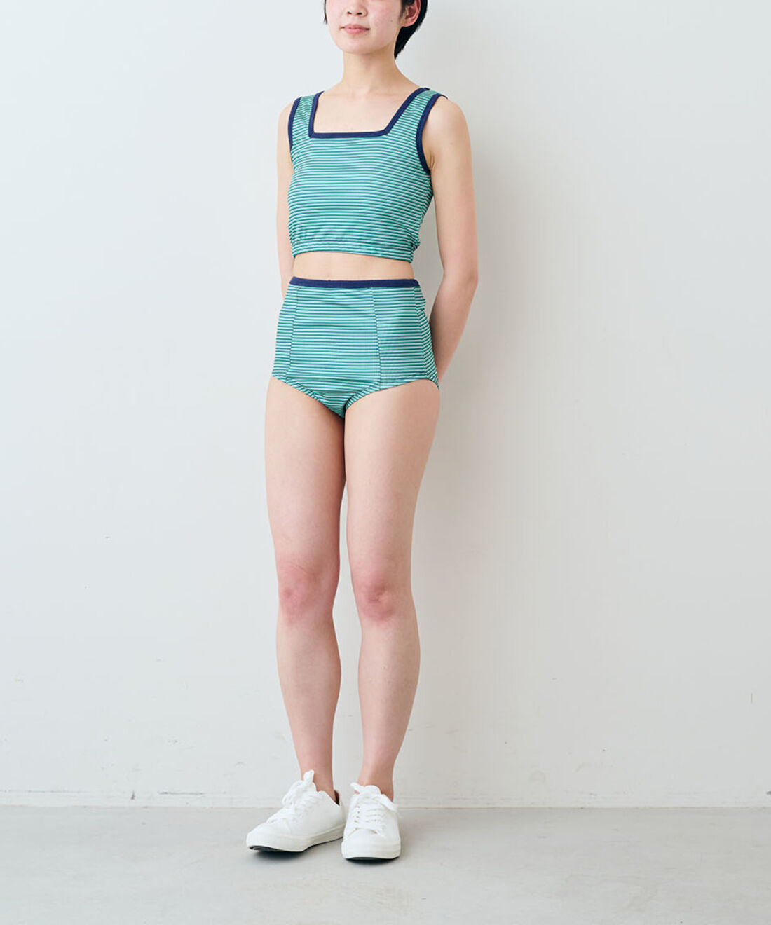 シロップ．特急便|【WEB限定・3～10日でお届け】miller ボーダータンクトップ＆パンツ スイムウェアーセット〈テラコッタオレンジ〉【シロップ．バスケット】|モデル身長:163cm ※お届けのカラーとは異なります。
