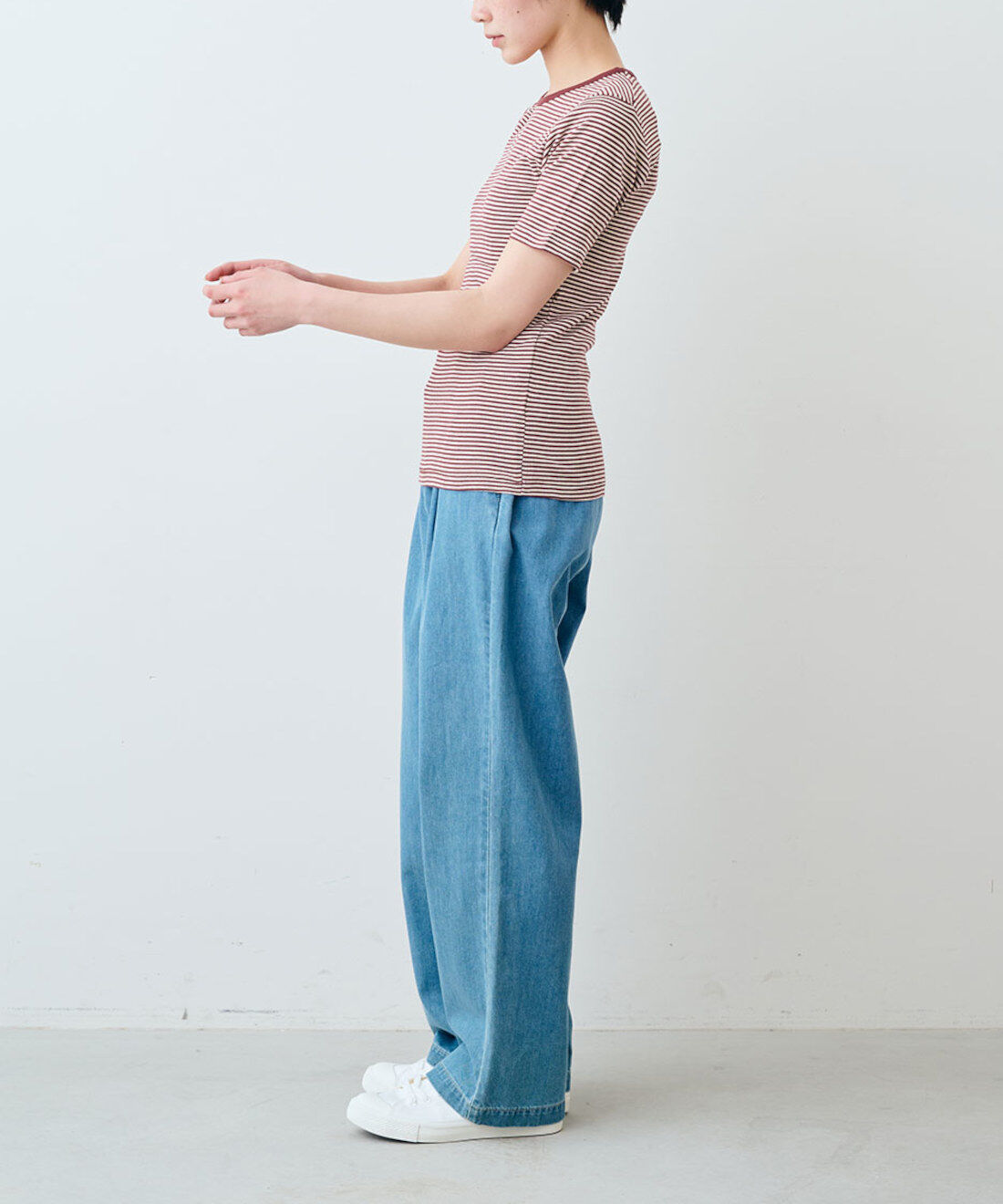 シロップ．特急便|【WEB限定・3～10日でお届け】miller リブボーダーＴシャツ〈ネイビー×ホワイト〉【シロップ．バスケット】|モデル身長:163cm ※お届けのカラーとは異なります。