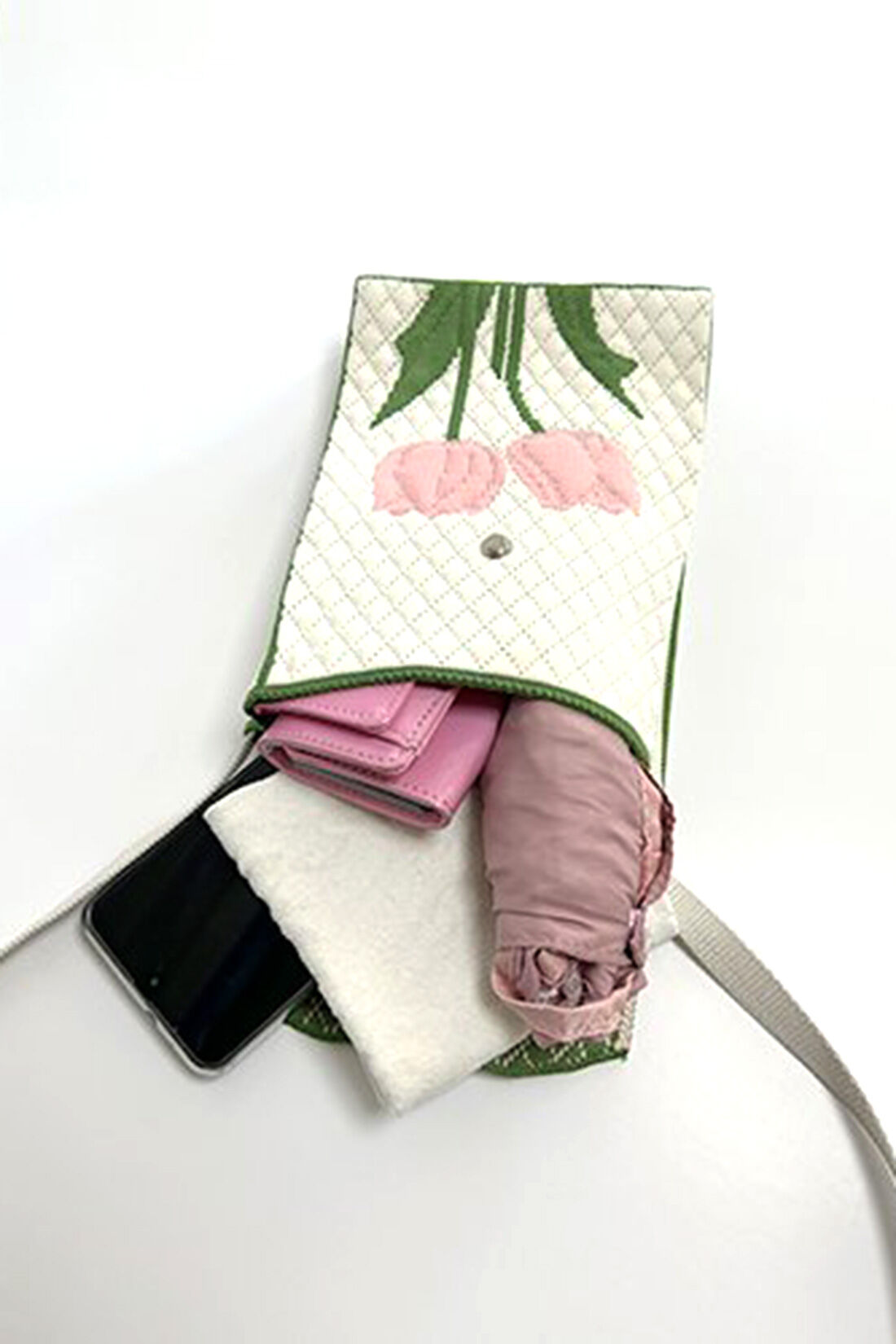 シロップ．特急便|【3～10日でお届け】ニットポシェットふたつきチューリップ柄【シロップ．バスケット】