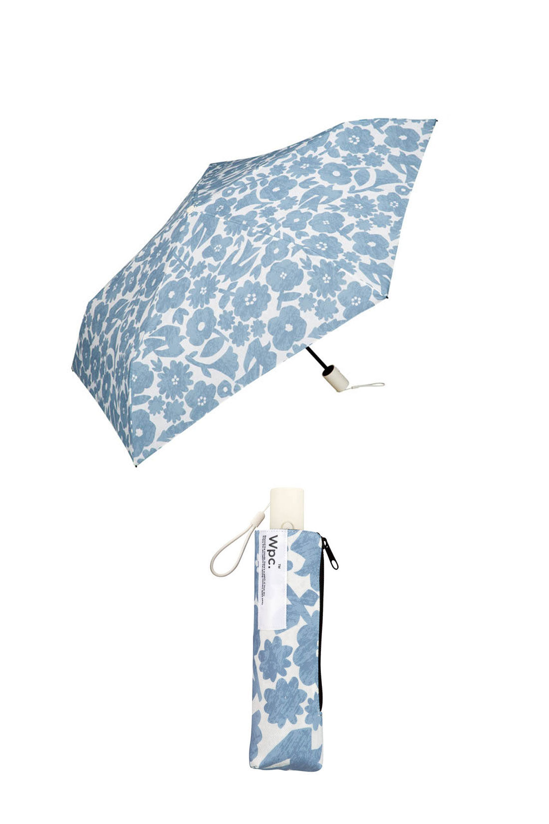 シロップ．特急便|【3～10日でお届け】タイニーオートマティックアンブレラ折りたたみ雨傘【シロップ．バスケット】|4.華と鳥とブルー