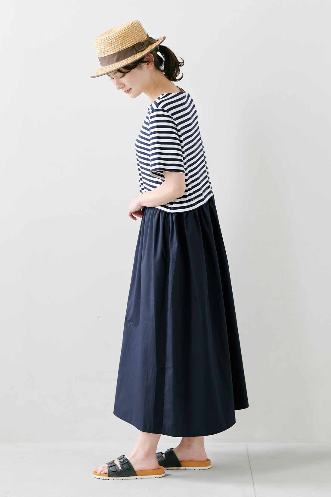 シロップ．特急便|【3～10日でお届け】シロップ． ベストコーディネートに見えるドッキングワンピース〈ネイビー〉|身長162cm/Mサイズ着用