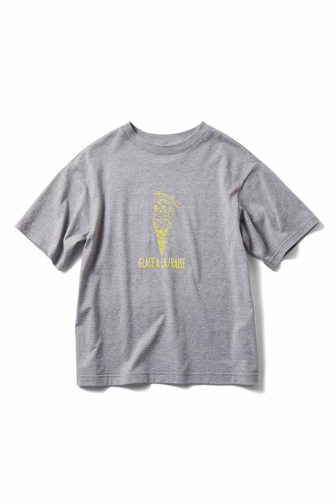 シロップ．特急便|【3～10日でお届け】シロップ． ちょっぴりレトロ気分なアイスクリームのフロッキープリントＴシャツ〈トリプル×グレー〉|トリプル×グレー