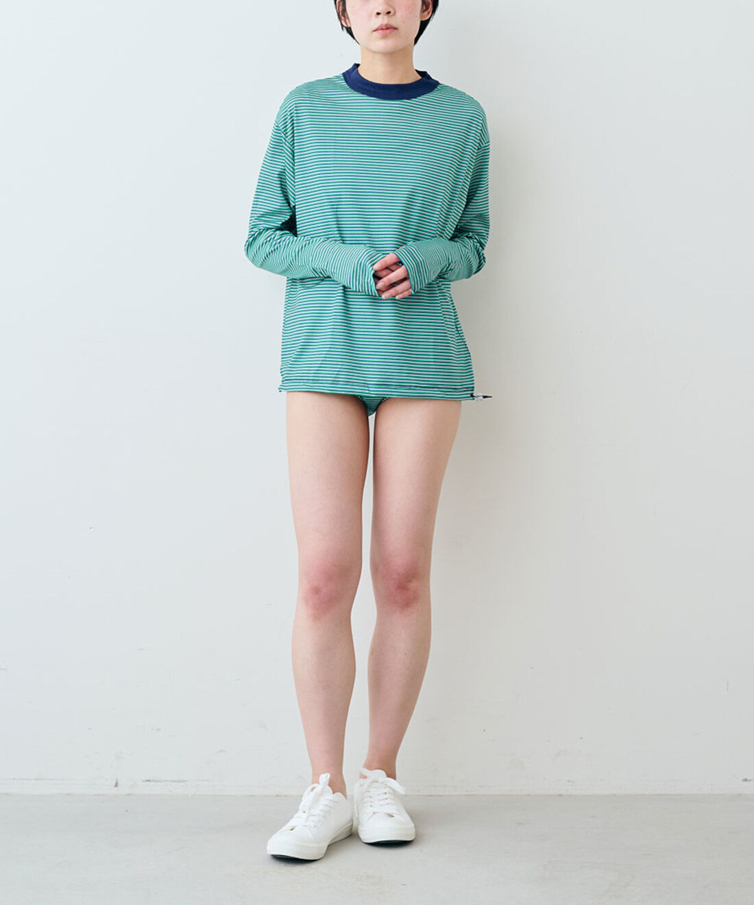シロップ．特急便|【WEB限定・3～10日でお届け】miller ボーダーラッシュガード〈テラコッタオレンジ〉【シロップ．バスケット】|モデル身長:163cm ※お届けのカラーとは異なります。