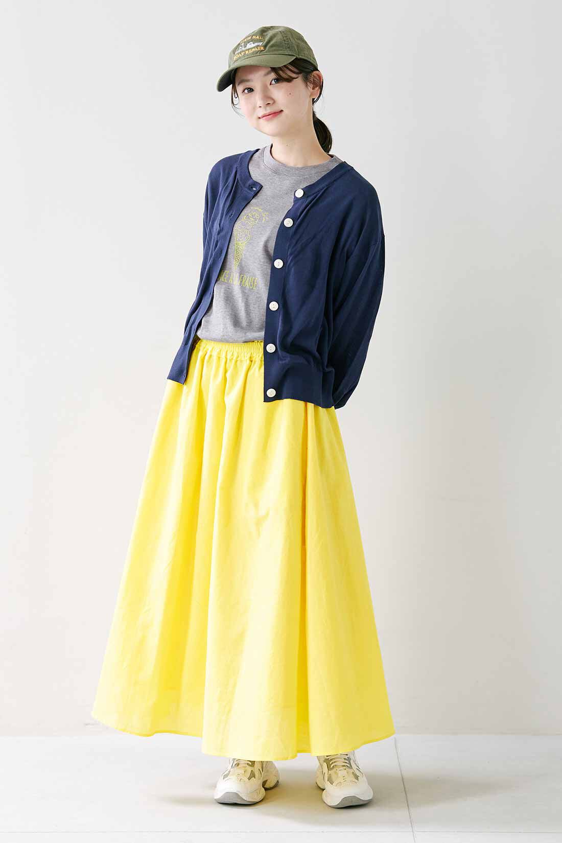 シロップ．特急便|【3～10日でお届け】シロップ． アイスクリームみたいなカラーが目を引く　軽やかに揺れる綿麻スカート〈レモンシャーベット〉|身長162cm/Mサイズ着用