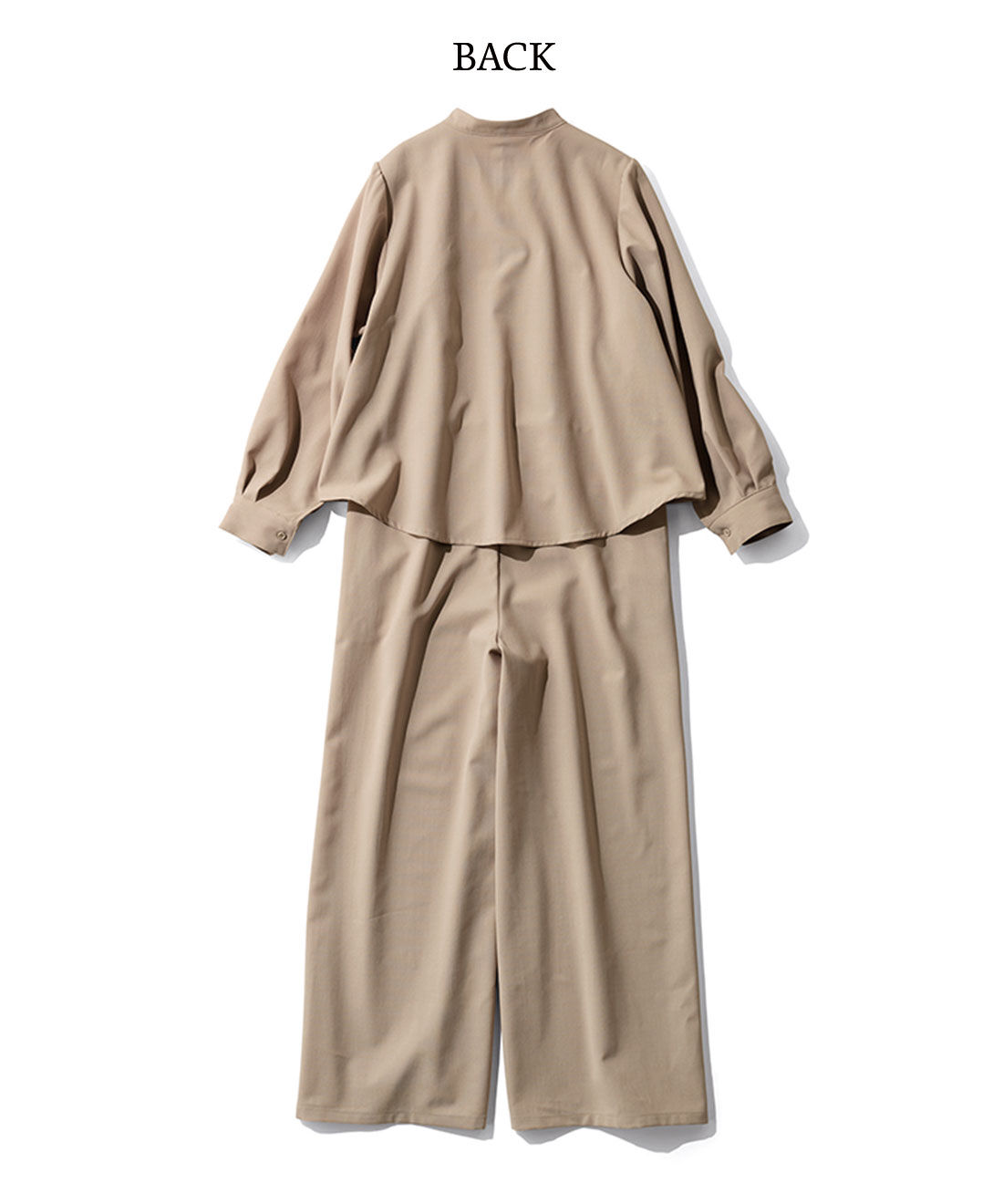 fashion special|リブ　イン　コンフォート　はまじとコラボ　着るだけでコーデが完成！ここぞという時に頼れるオールインワン〈アイアンブルー〉（ＷＥＢサイズ）|はおり風デザインは、後ろ丈が長めで、スタイルアップも計算済み。※お届けの商品とはカラーが異なります。