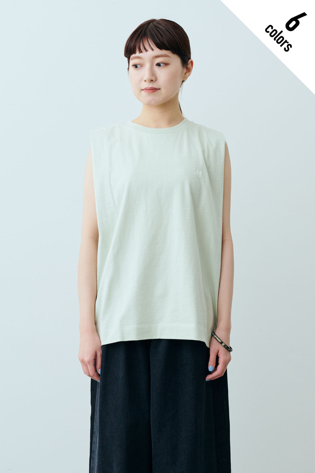 fashion special|【WEB限定・特急便】　Lee EMBROIDERY N/S TEE|3：セラドン　モデル身長：163cm