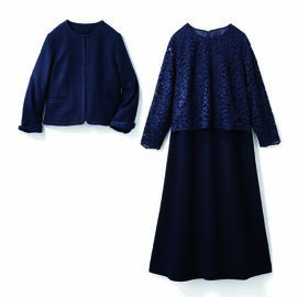 fashion special | 繊細レースが上品 正統派ワンピースセット（ＷＥＢサイズ）〈ネイビー〉