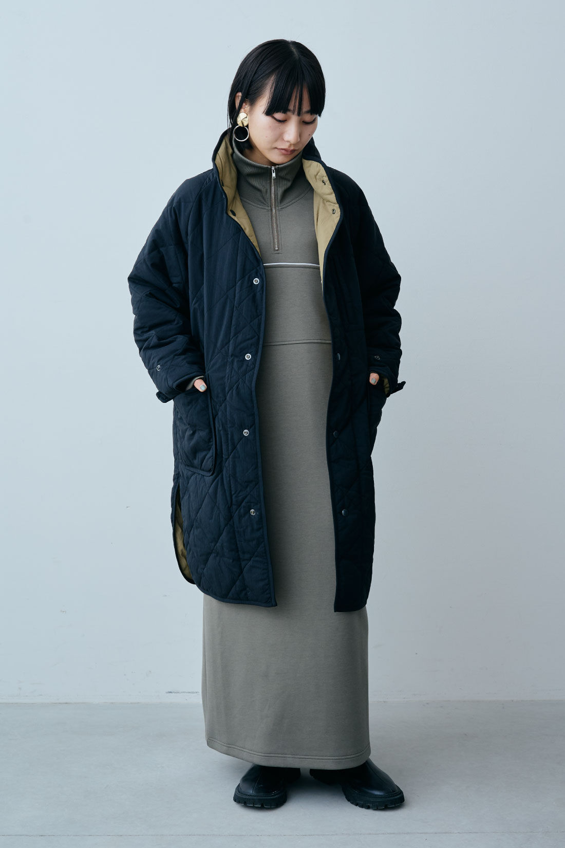 ファッションスペシャル|【WEB限定・特急便】　GERRY REVERSIBLE COAT|2：BLACK×OLIVE　モデル身長：158cm