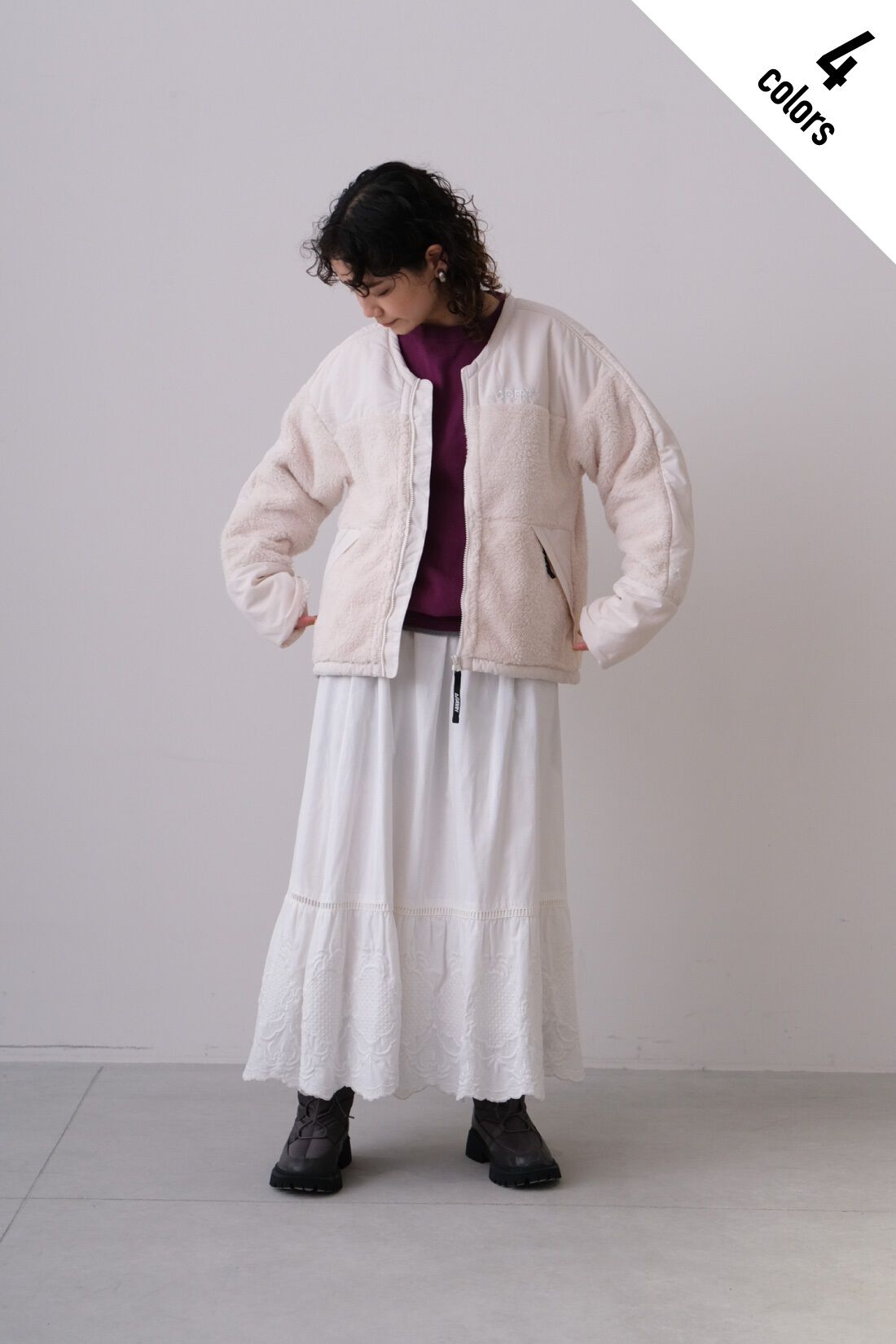 fashion special|MEDE19F 〈SELECT〉　【GERRY】 BOA V-NECK JACKET|1 cream モデル身長：157cm