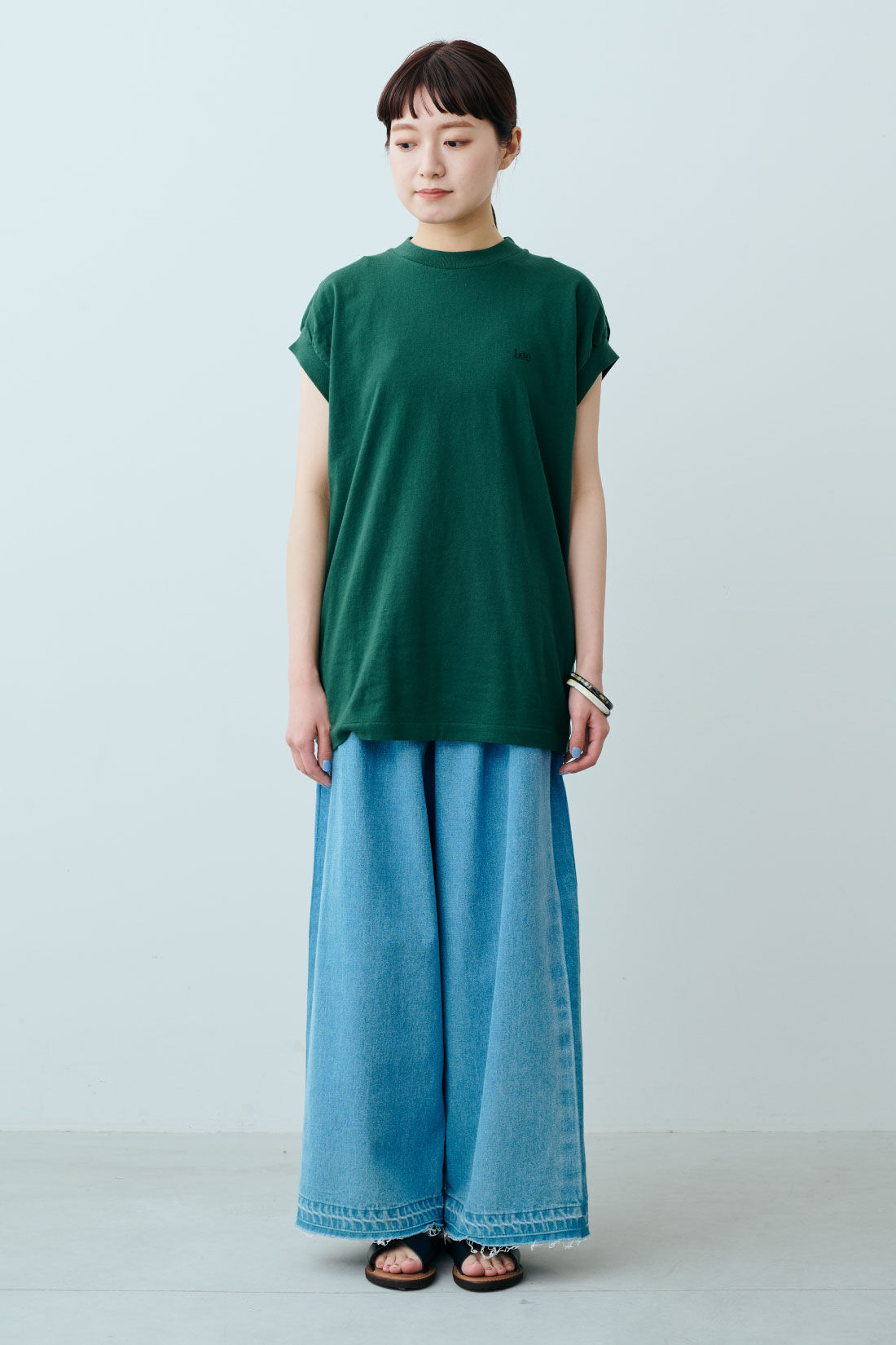 fashion special|【WEB限定・特急便】　Lee PAFF N/S TEE|2：グリーン　モデル身長：163cm
