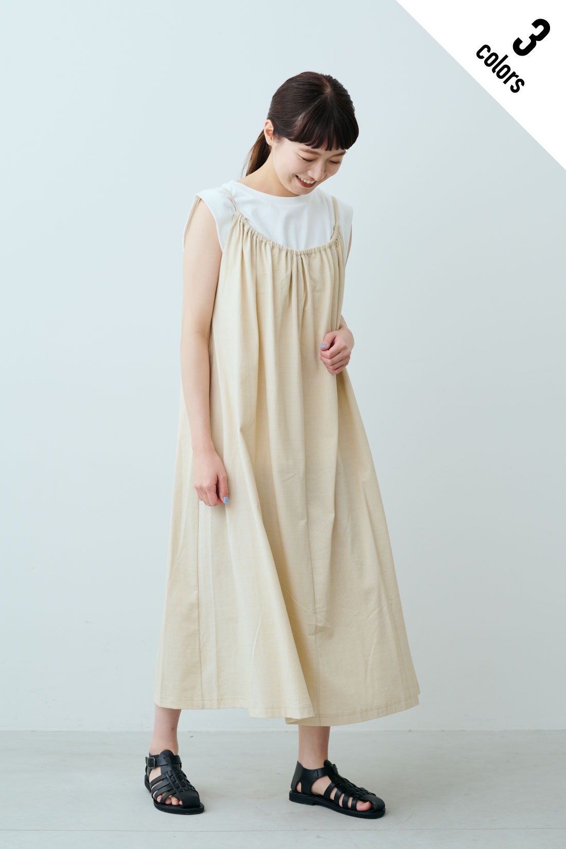 fashion special|【WEB限定・特急便】　Lee CAMISOLE DRESS|1：ベージュ　モデル身長：163cm