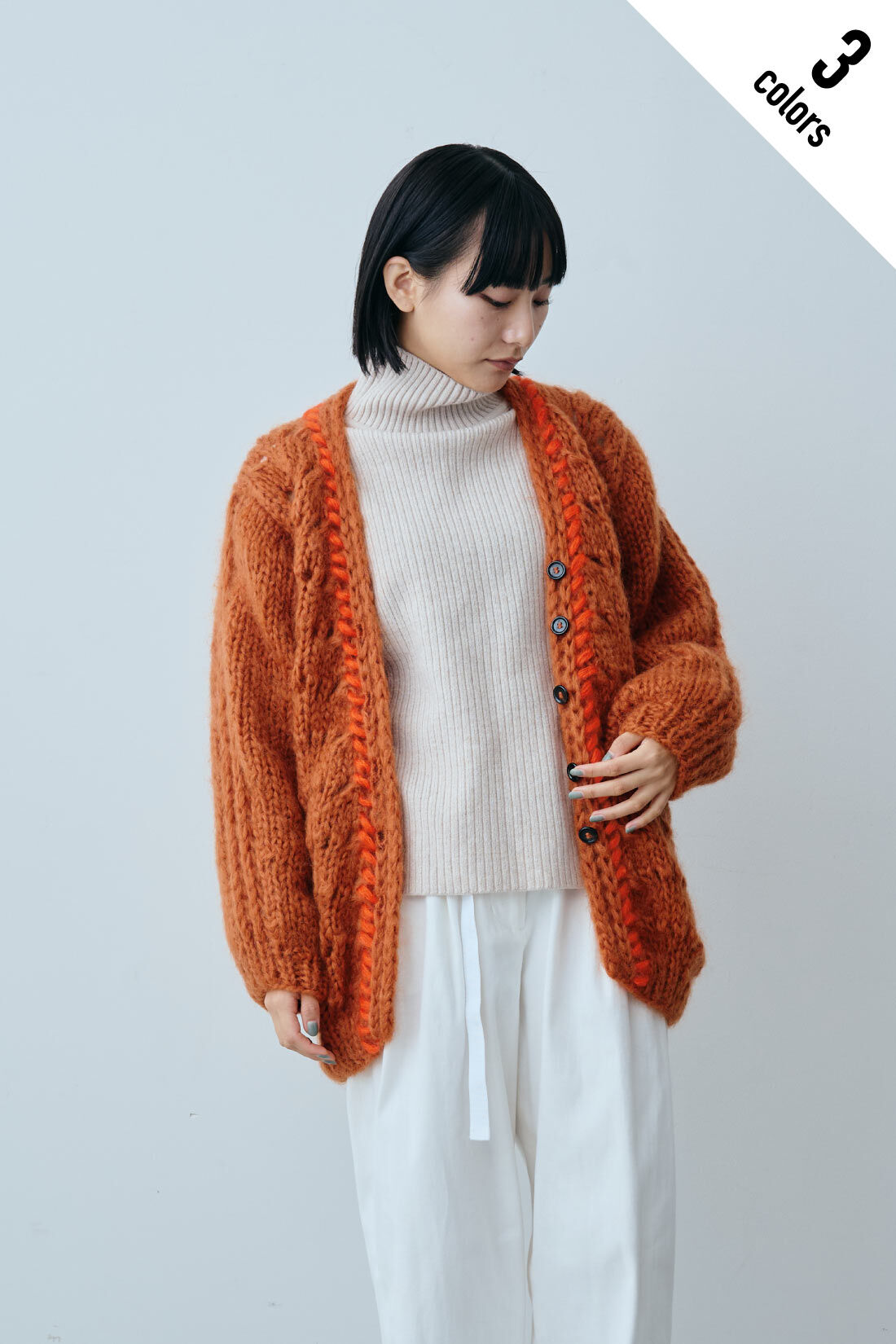 fashion special|【WEB限定・特急便】　Cecconi 手編みニットカーディガン|1：オレンジ