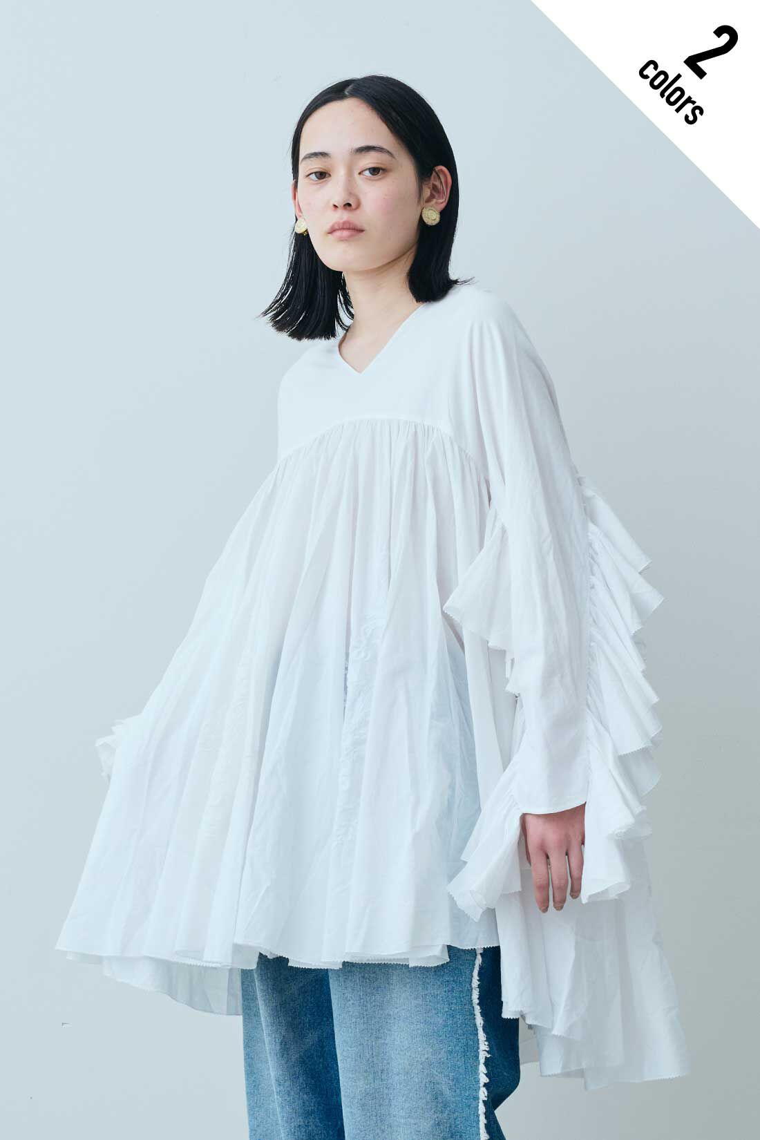 fashion special|【WEB限定・特急便】MEDE19F 〈SELECT〉AAYUSHI　エンブロイダリーギャザーフリルロングテールブラウス