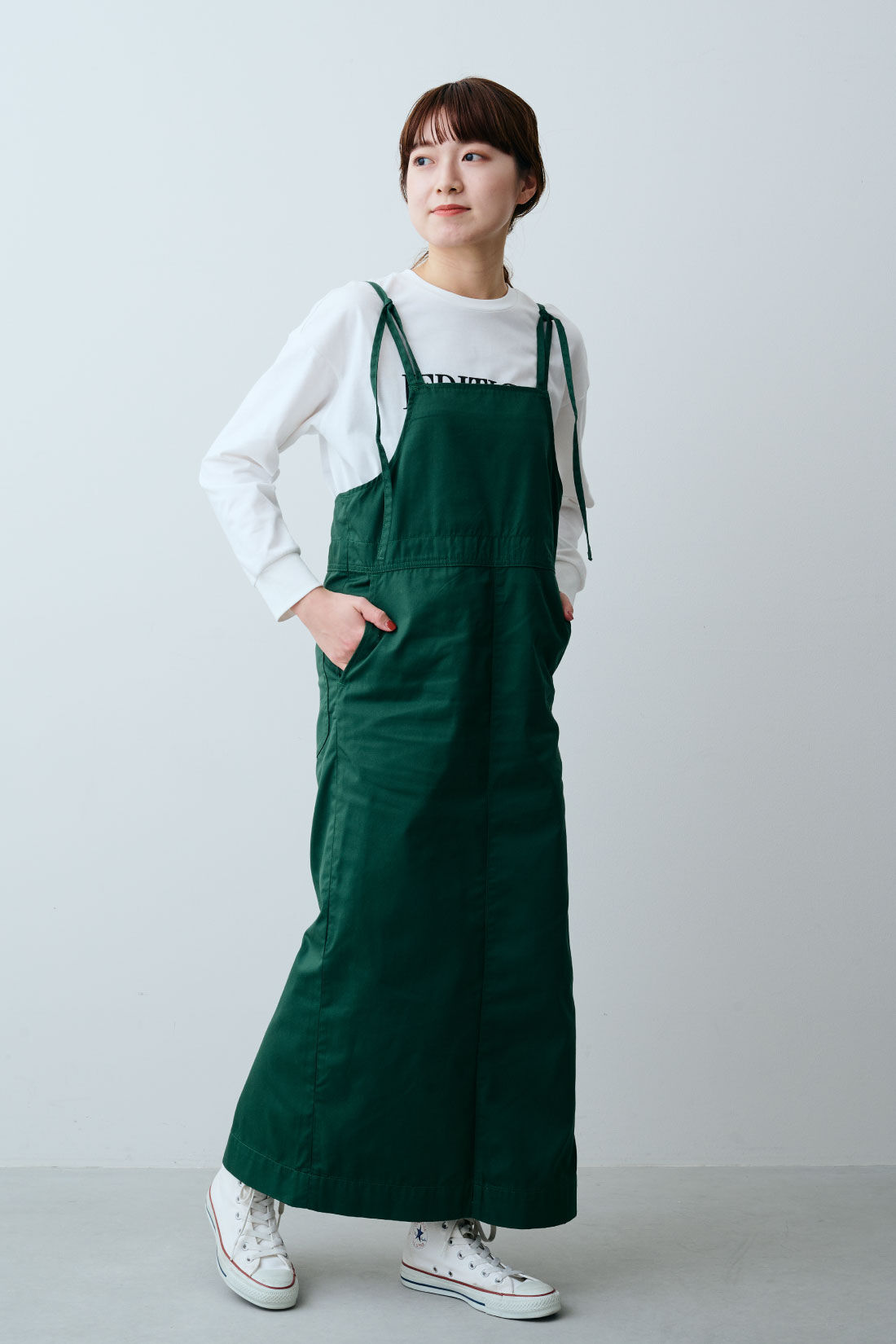 fashion special|【WEB限定・特急便】　Lee HERITAGE LITE  SALOPETTE SKIRT|3：グリーン　モデル身長：163cm