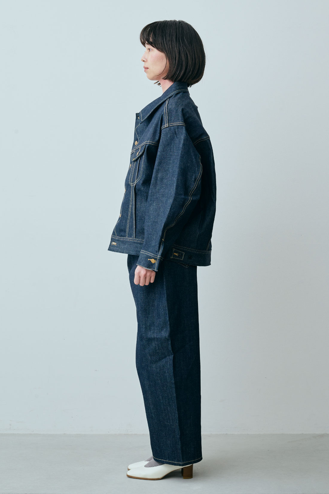 fashion special|【WEB限定・特急便】　Lee スーパーサイズライダースジャケット|4：リジット　モデル身長：168cm