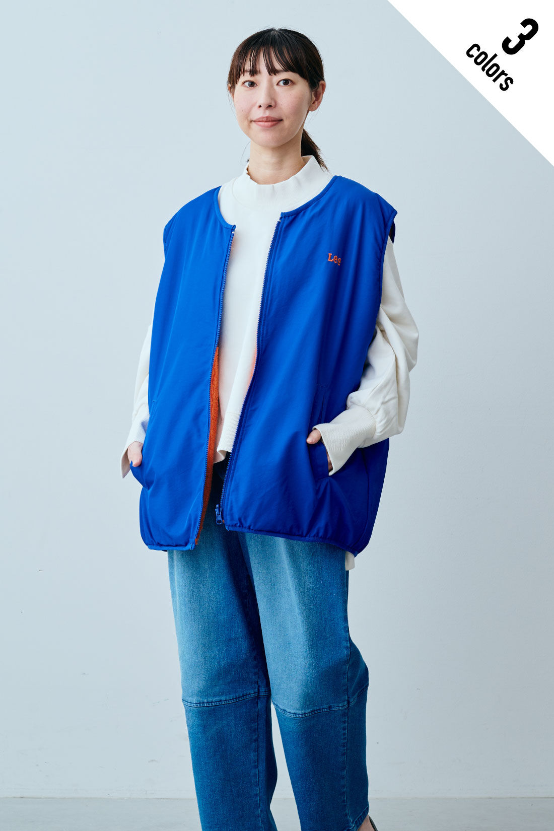 fashion special|【WEB限定・特急便】　LEE BOA VEST|2：オレンジ（裏側）　モデル身長：160cm