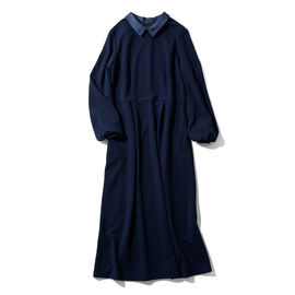 fashion special | サテン衿がつやめく上品ワンピース〈ネイビー〉