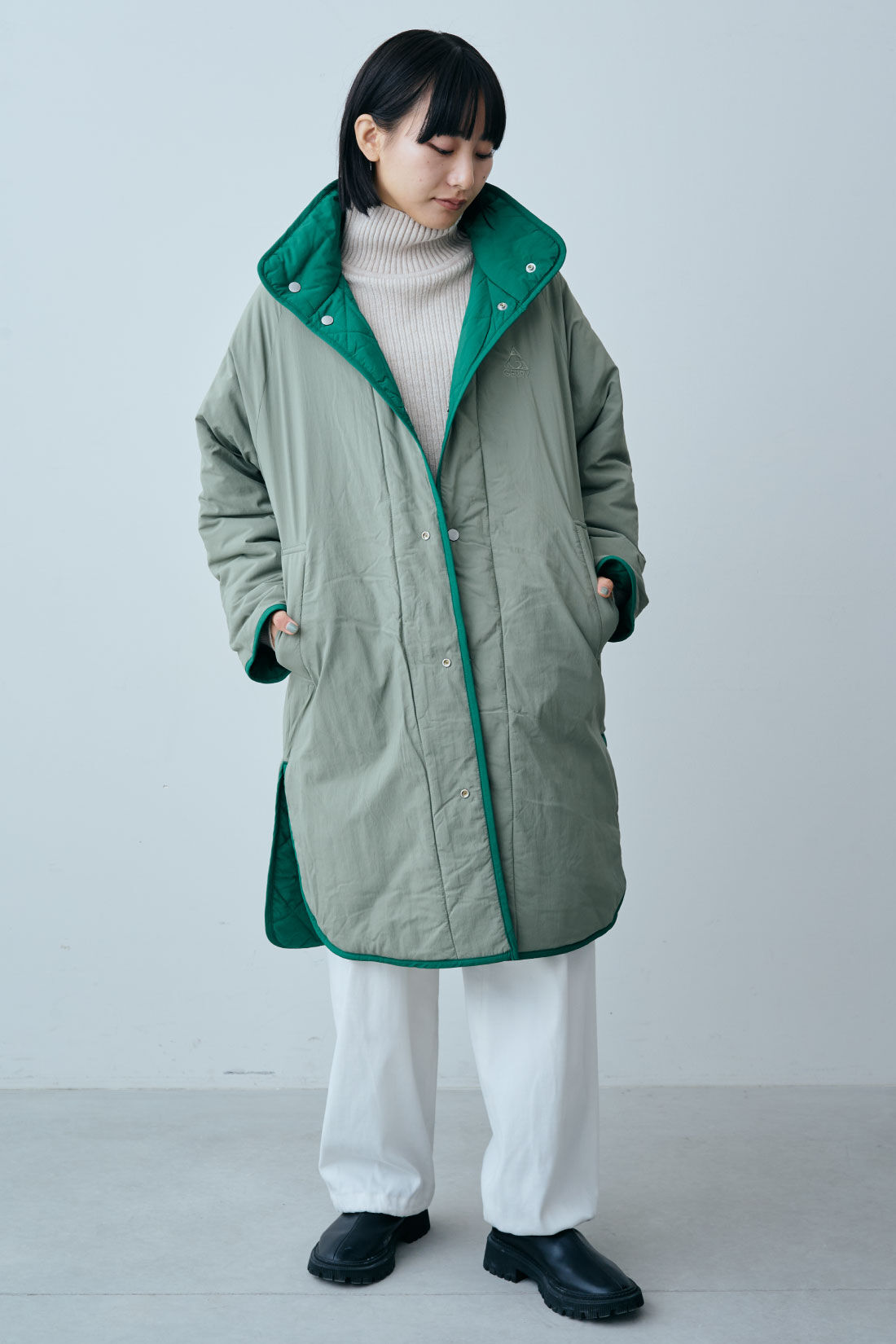 fashion special|【WEB限定・特急便】　GERRY REVERSIBLE COAT|1：GREEN×KHAKI　モデル身長：158cm