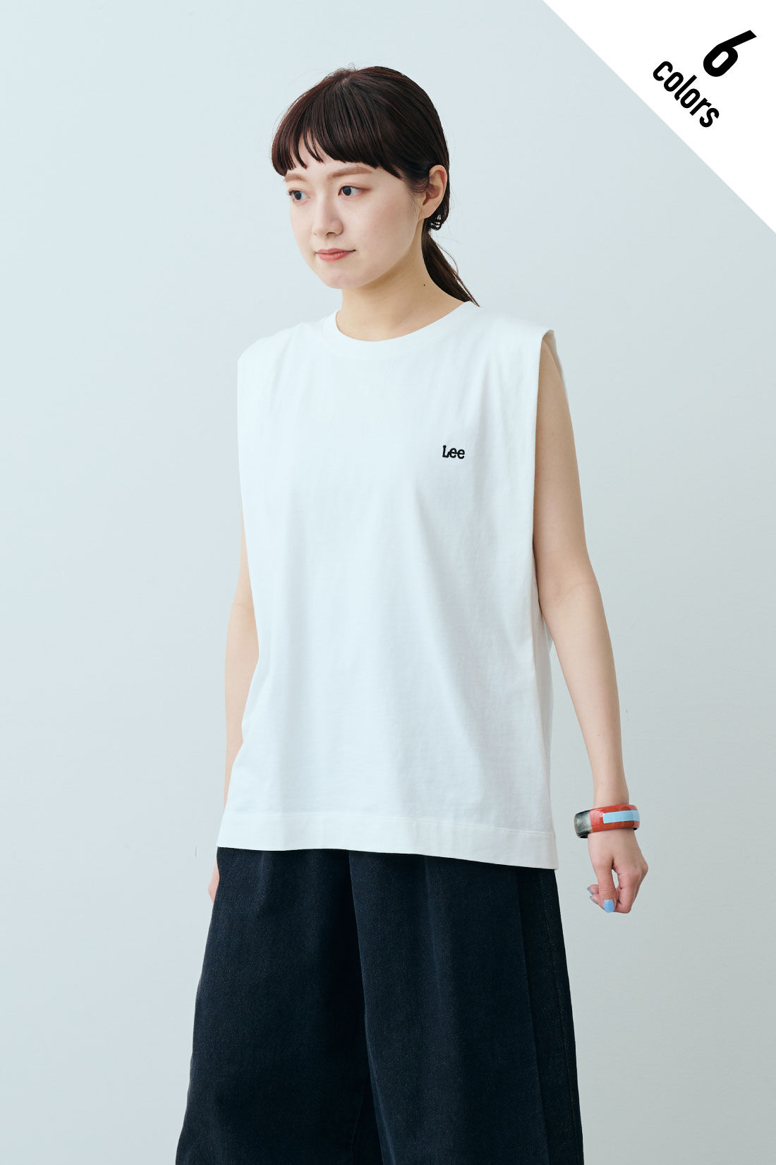 fashion special|【WEB限定・特急便】　Lee EMBROIDERY N/S TEE|4：オフホワイト　モデル身長：163cm