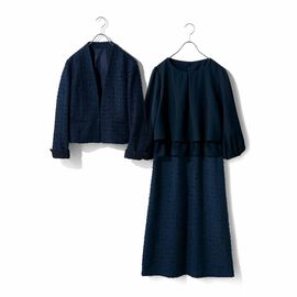 fashion special | リボン ツイードが好印象ワンピースセット〈ネイビー〉