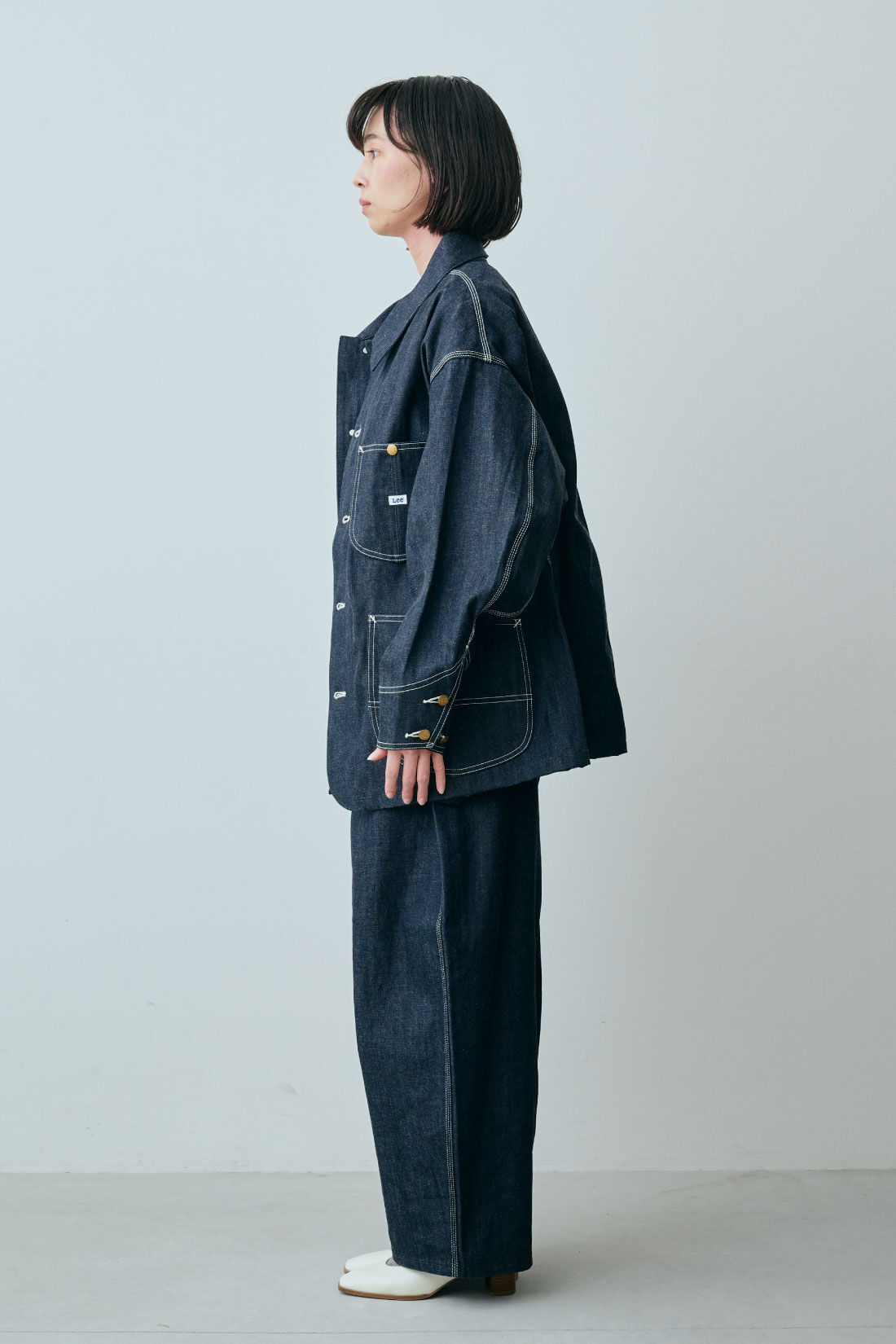 fashion special|【WEB限定・特急便】　Lee スーパーサイズロゴジャケット|2：リジット　モデル身長：168cm
