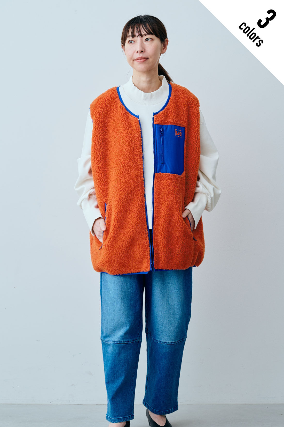 fashion special|【WEB限定・特急便】　LEE BOA VEST|2：オレンジ　モデル身長：160cm