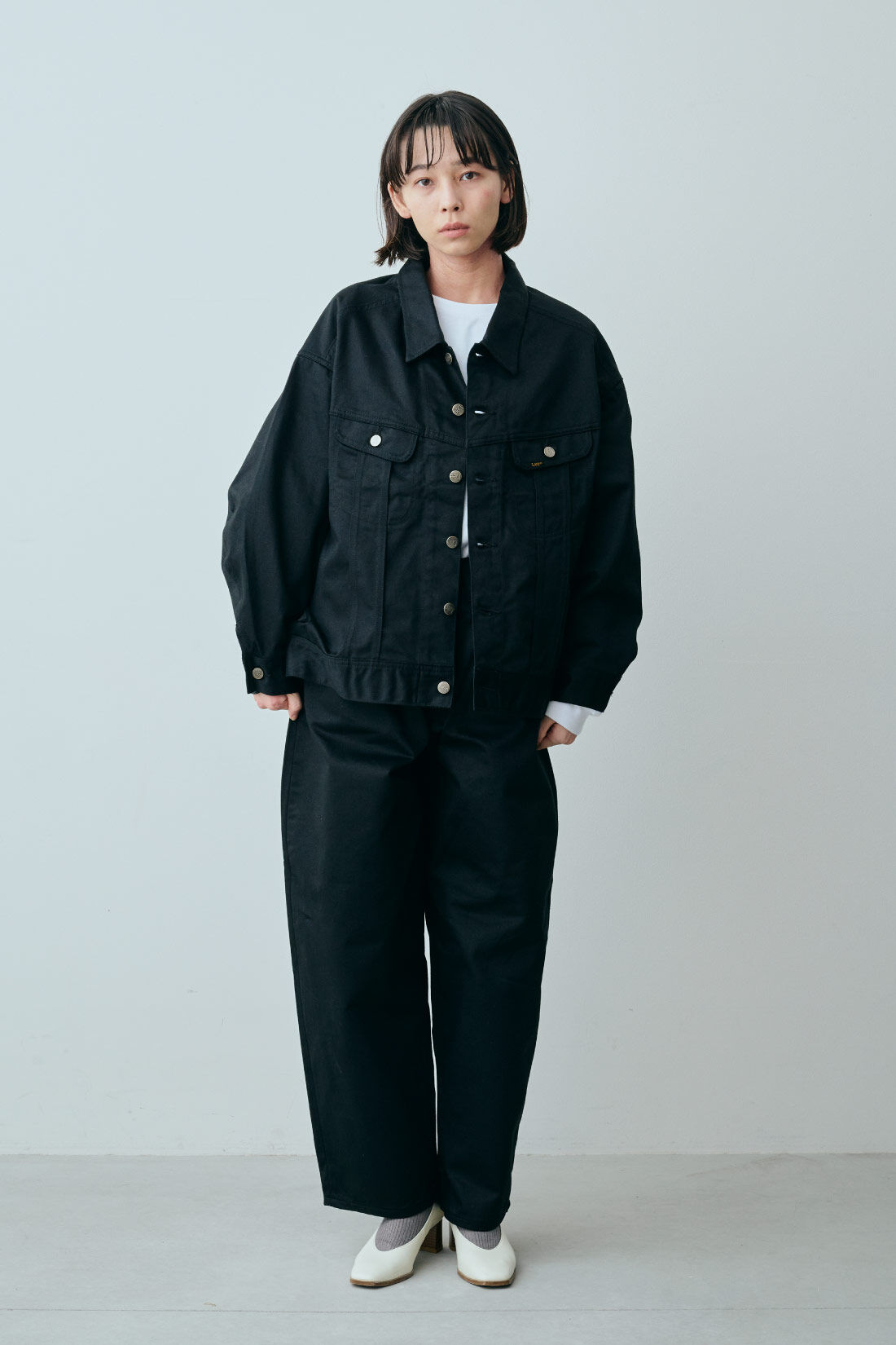 fashion special|【WEB限定・特急便】　Lee スーパーサイズライダースジャケット|2：ブラック　モデル身長：168cm