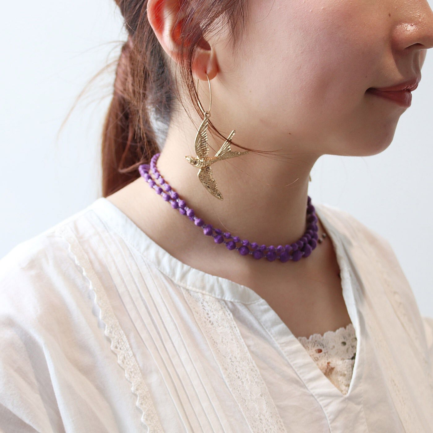 日本職人プロジェクト（Pre-order）|群馬の刺繍工房が作った　誕生石色の刺繍珠ネックレス〈アメジストパープル色・2月生まれ〉[日本製]