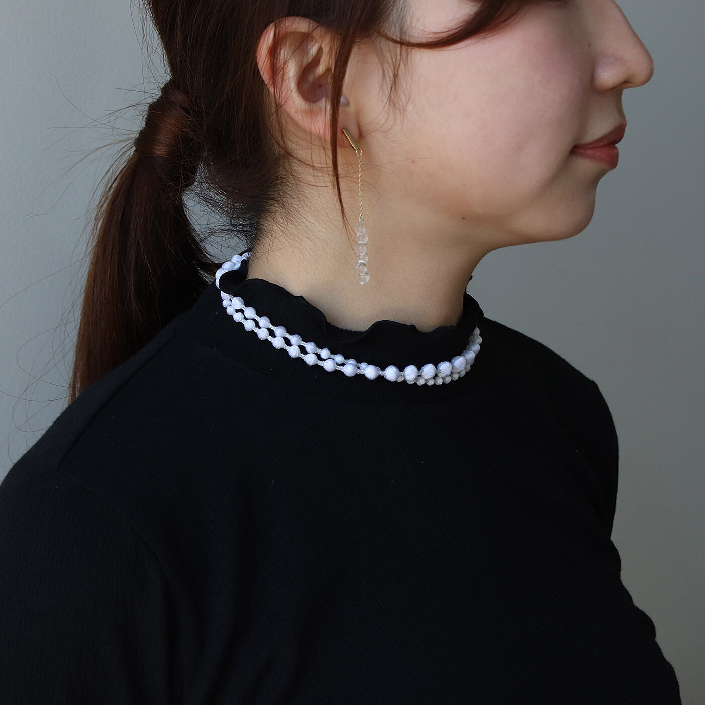 日本職人プロジェクト（Pre-order）|群馬の刺繍工房が作った　誕生石色の刺繍珠ネックレス〈ダイヤモンドホワイト色・4月生まれ〉[日本製]