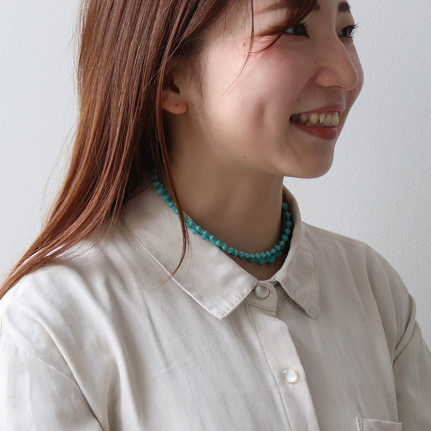 日本職人プロジェクト（Pre-order）|群馬の刺繍工房が作った　誕生石色の刺繍珠ネックレス〈エメラルドグリーン色・5月生まれ〉[日本製]