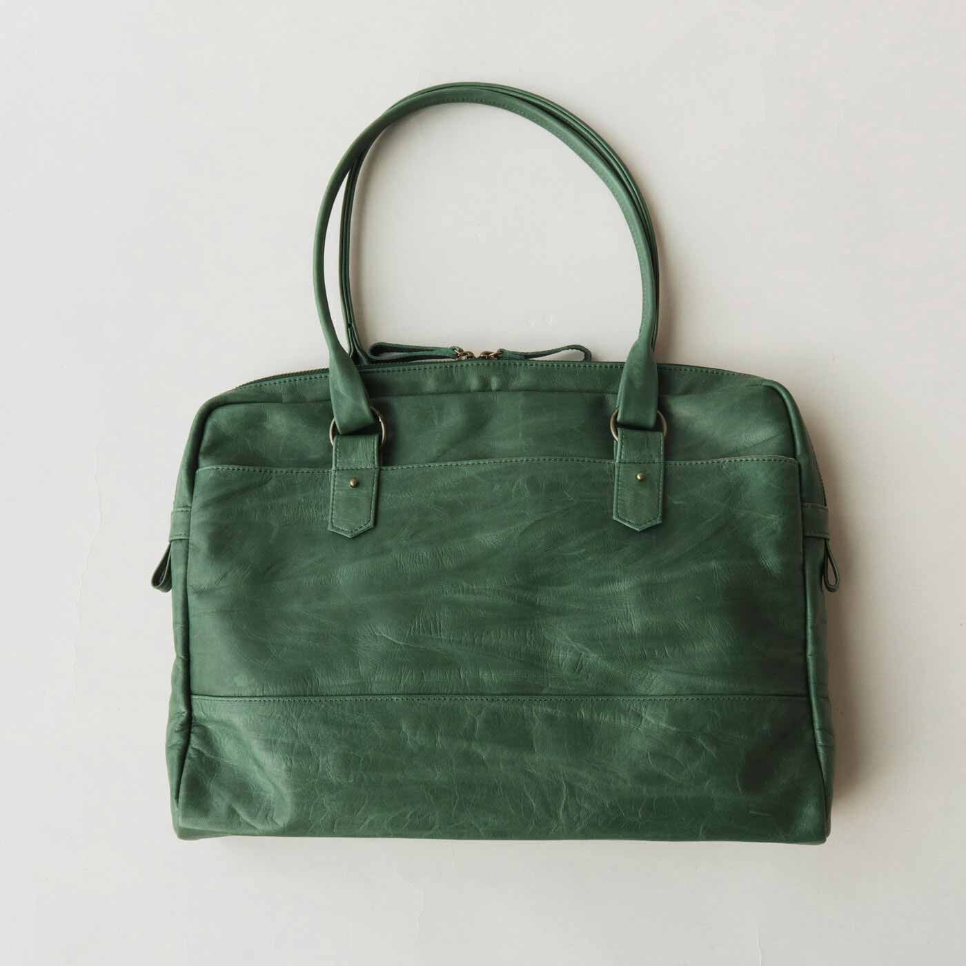 ＆Stories|鞄デザイナーと作った 職人本革のブリーフバッグ〈ブリリアントターコイズ〉[本革　鞄：日本製]|絞り加工を施した鮮やかなターコイズグリーン色です。