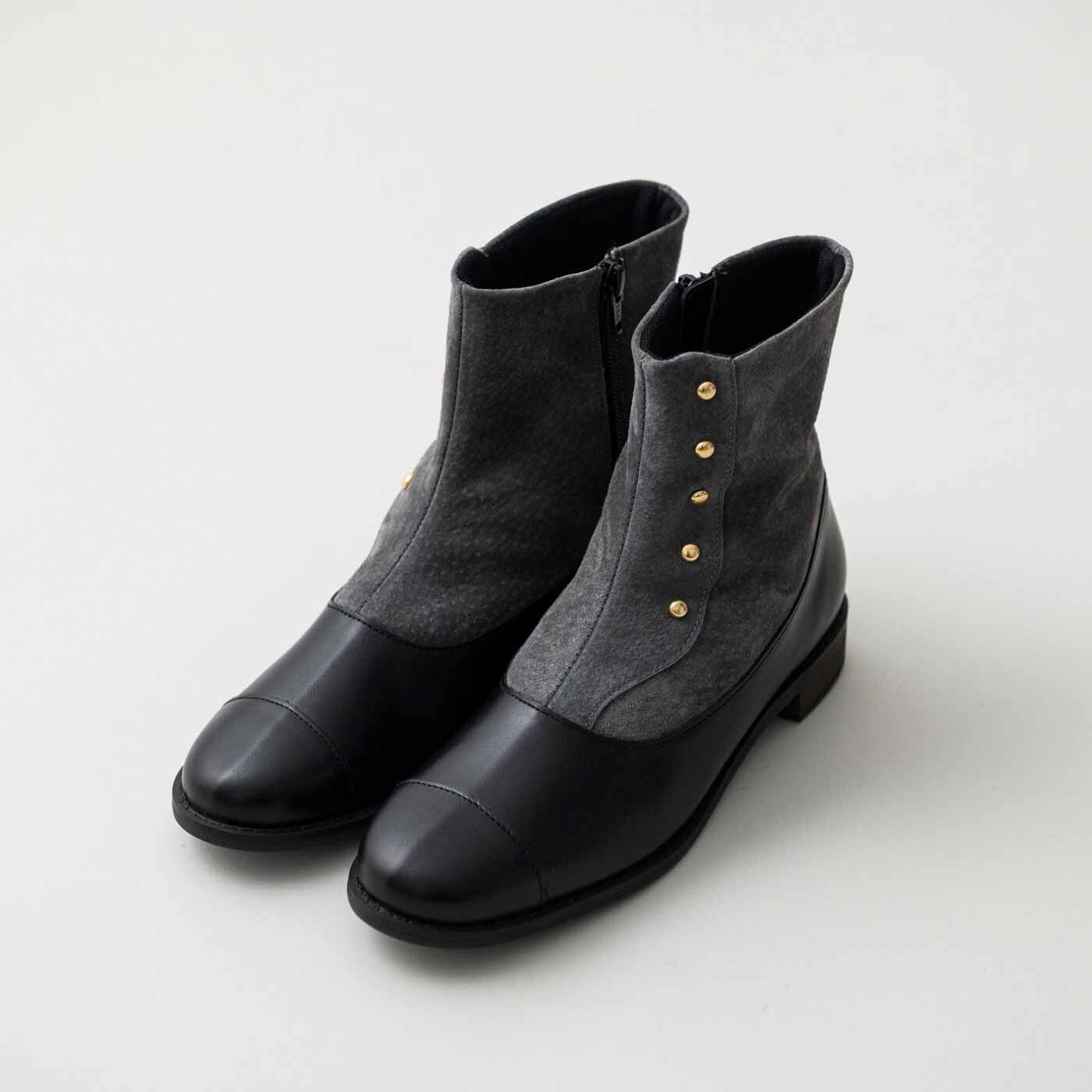 ＆Stories|長田の靴職人とプランナーＭＯＥが作った　職人本革のボタンアップブーツ〈ブラック＆グレー〉|窮屈感がなく足を包み込み、本革のブーツを履いているとは思えない心地よさ。