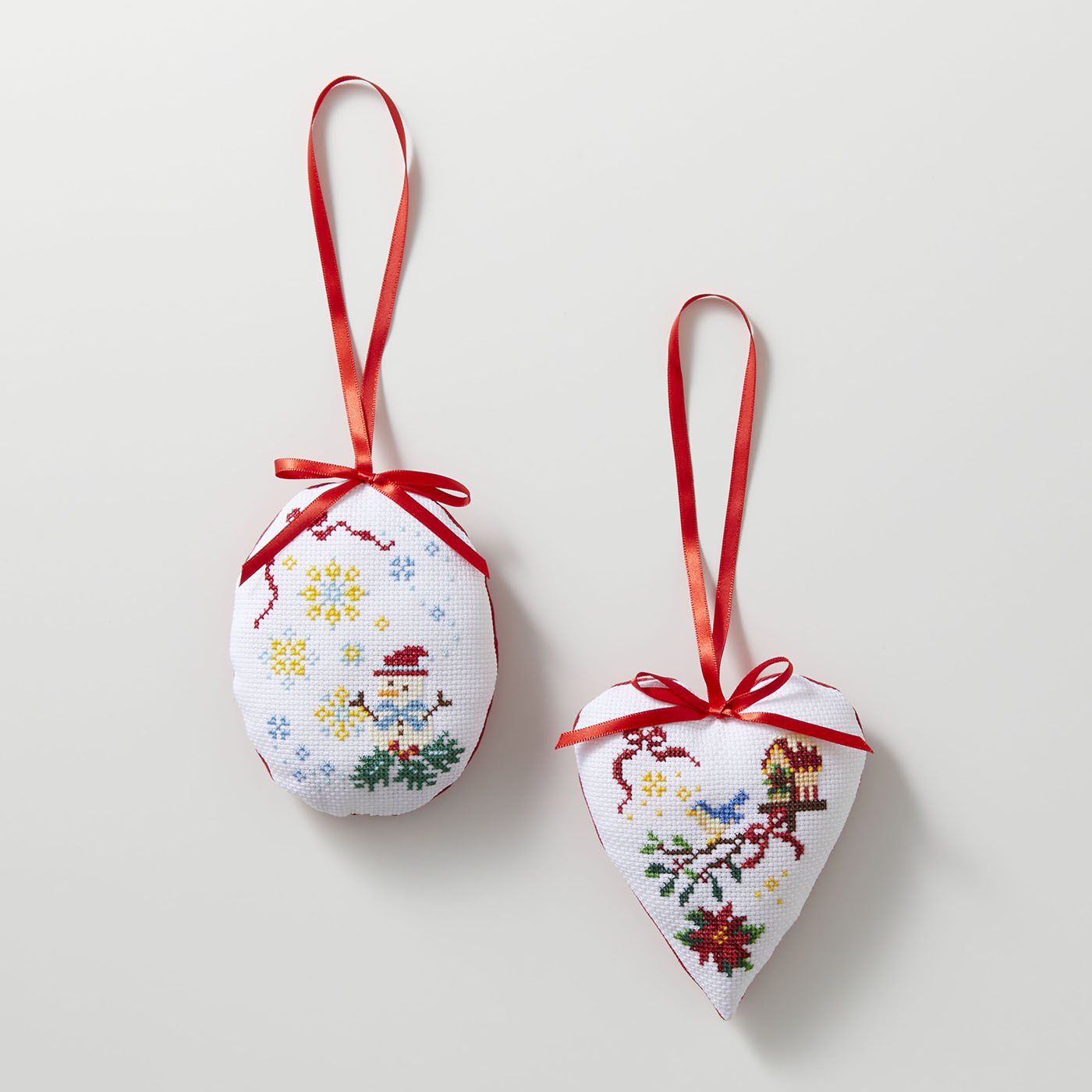 クチュリエスペシャル|クリスマス　クロスステッチ オーナメント キット 2個セット|スノーマン＆ポインセチアと青い鳥