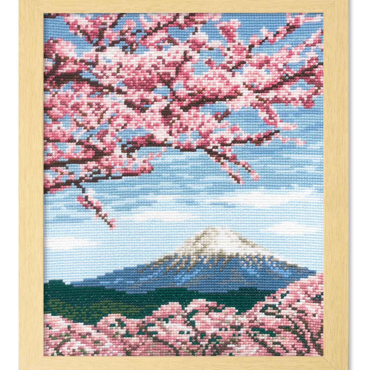 Couturier special|大きめのマス目で刺しやすい　日本の風景「桜と富士山」クロスステッチキット|9カウントのクロスステッチ。