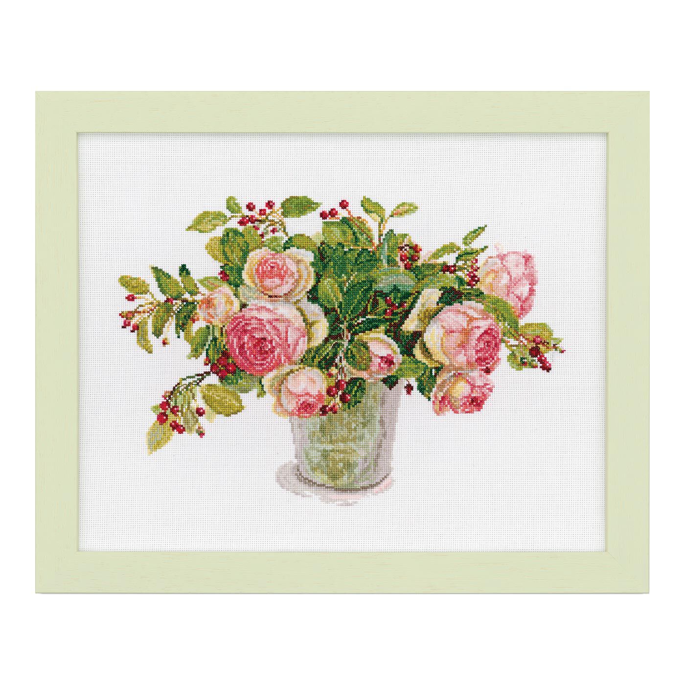 Couturier special|みずみずしい花の水彩画　Ｆｕｊｉｃｏコレクション　クロスステッチキット|1.バラとジューンベリー