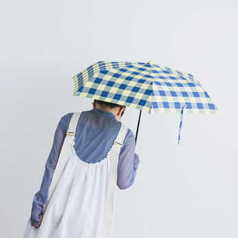SeeMONO | 晴雨兼用 ギンガムチェック の 折りたたみ傘 (イエロー × ブルー)