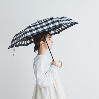 SeeMONO | 晴雨兼用 ギンガムチェック の 折りたたみ傘 (ブラック)