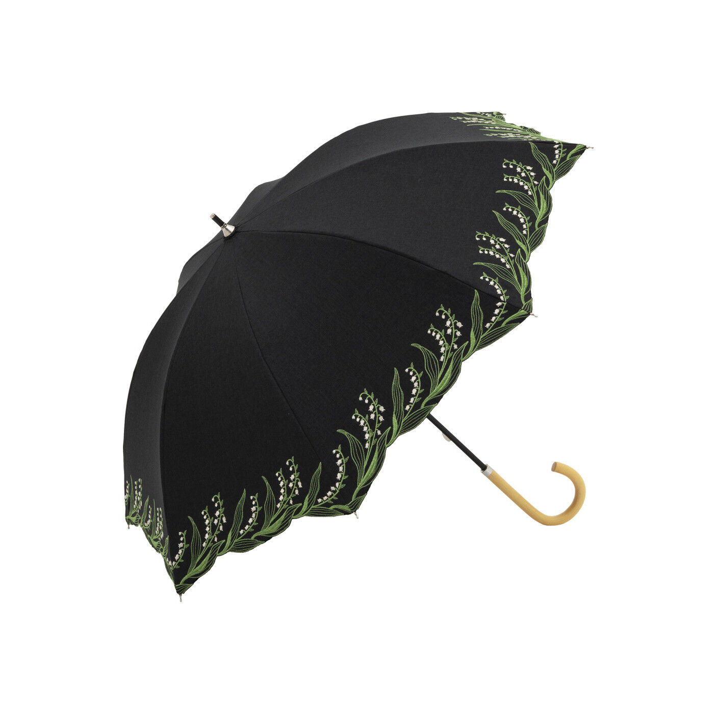 SeeMONO|繊細な刺しゅうが美しいスズランの晴れ雨兼用傘〈ＢＬＡＣＫ〉|クールな印象の＜BLACK＞