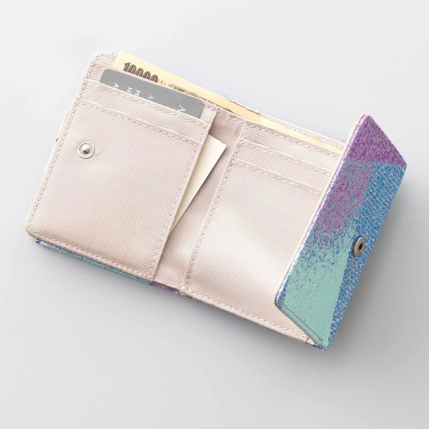 SeeMONO|特別な西陣織の生地で作った 三つ折りがま口ミニ財布|カード4枚と小物が入るポケット付き。