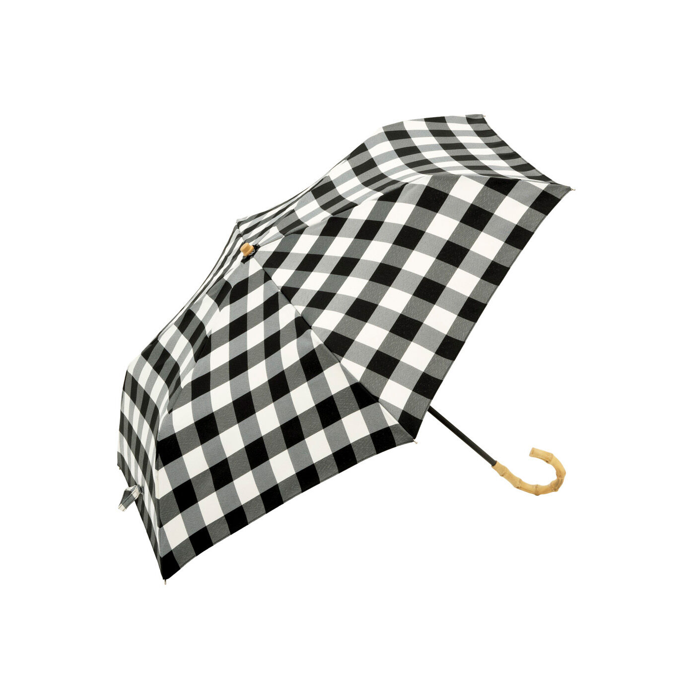 SeeMONO|コーディネイトも楽しくＵＶ対策　ギンガムチェックの晴雨兼用折り畳み傘〈ＢＬＡＣＫ〉