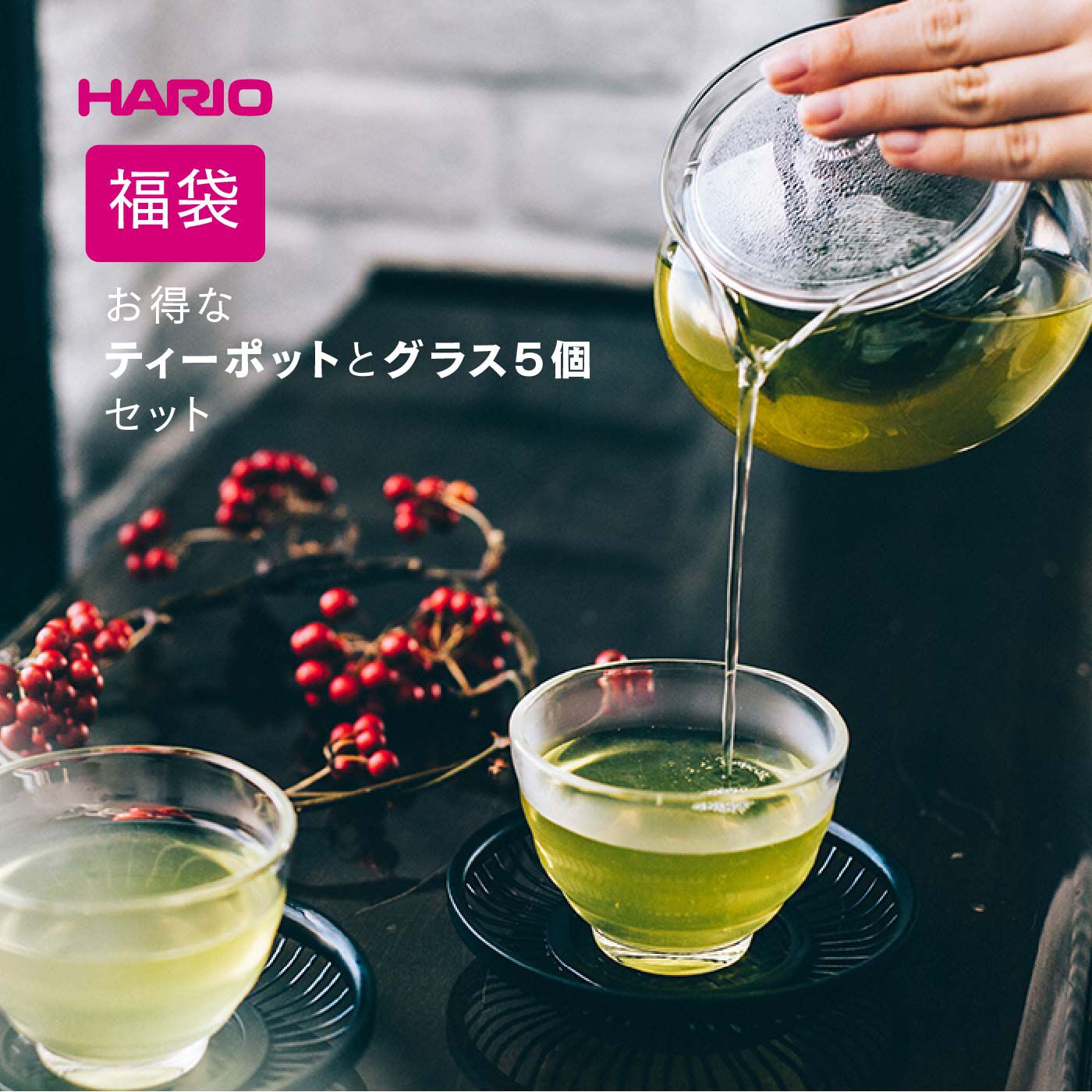 FELISSIMO PARTNERS|日本茶、中国茶、紅茶やハーブティーに。ＨＡＲＩＯ　ティーポットとグラス５個セット