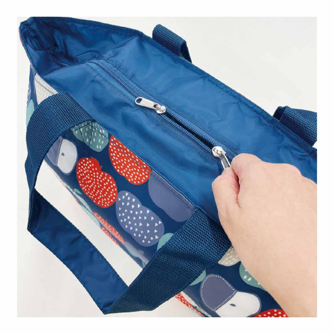 FELISSIMO PARTNERS|たたんで持ち運び たっぷり入る簡易保冷のショッピングバッグ|開口部はまち付きで便利なダブルファスナー。