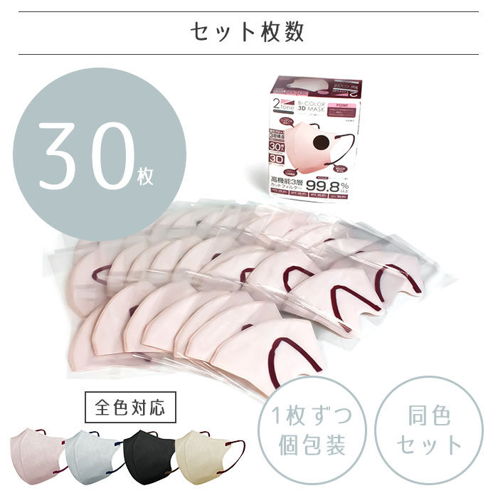 カラーゴムがおしゃれ バイカラー不織布マスク３０枚入（個包装）｜健康グッズ｜健康グッズ｜美容・健康｜バイヤーセレクトの通販｜FELISSIMO  PARTNERS