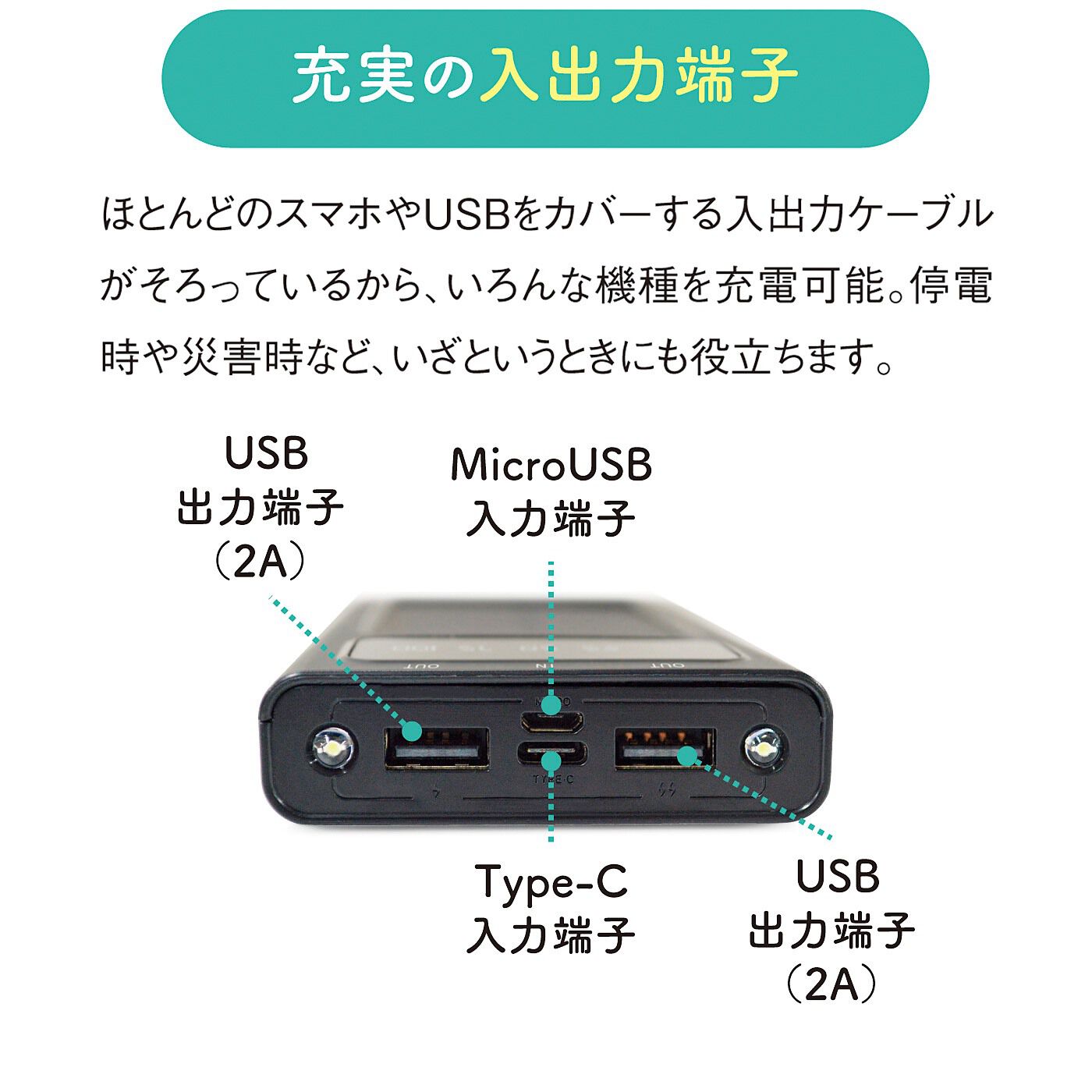 充電入出力ケーブル内蔵!EVER-Power Bright(エバパワー 充電入出力ケーブル内蔵!EVER-Power Bright(エバパワー