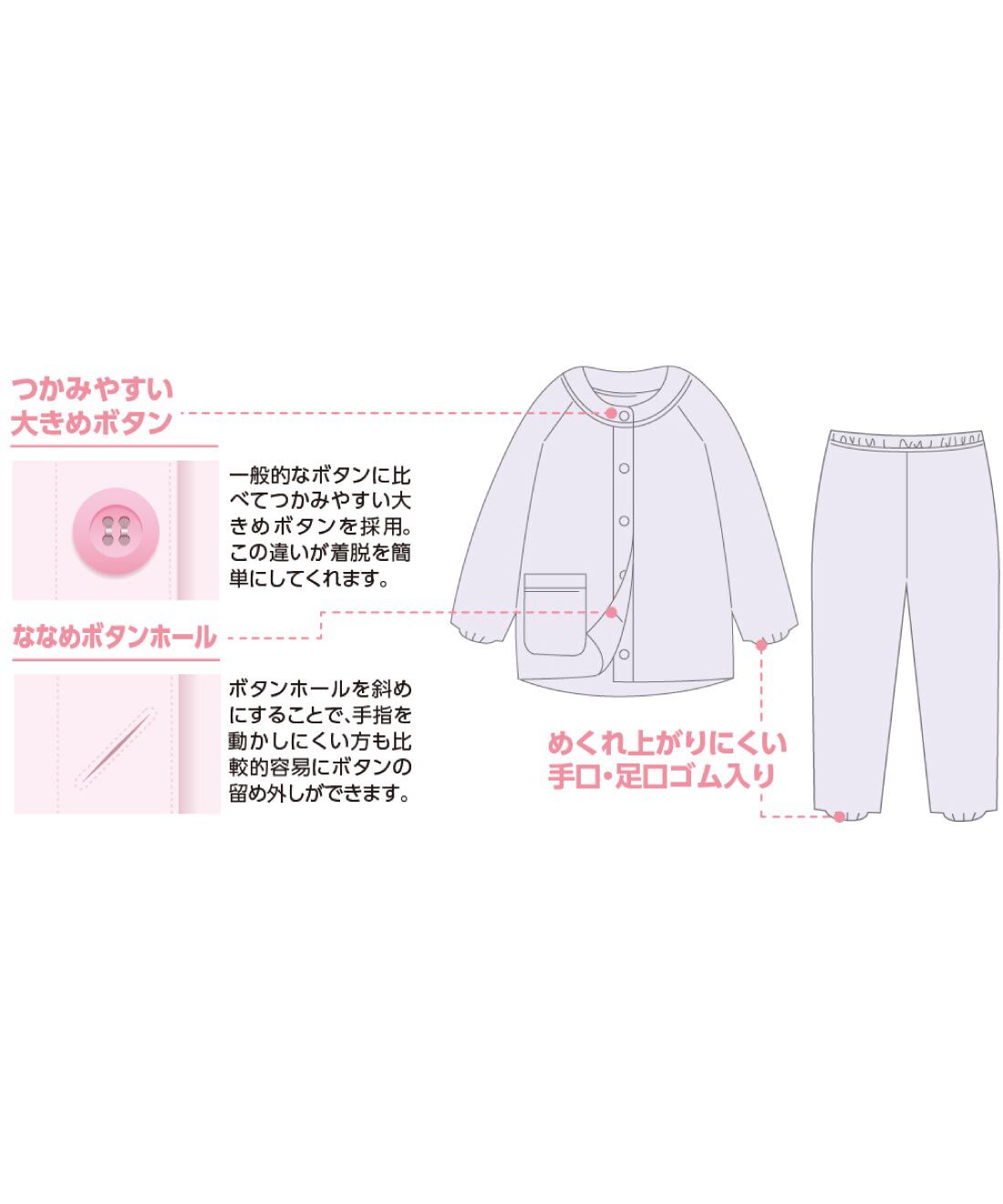 FELISSIMO PARTNERS|NOBI　AID　TM脱ぎ着がらくな大きめボタンのびのびストレッチパジャマ