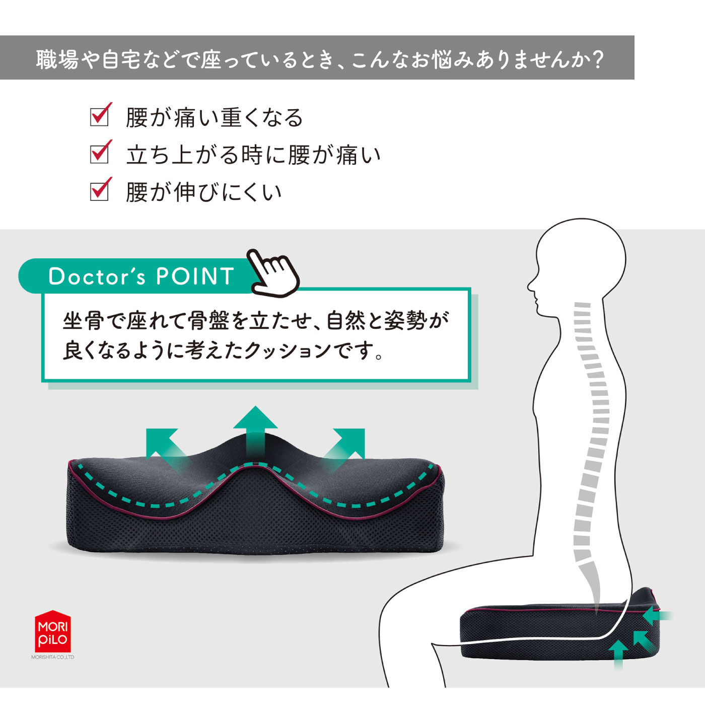 FELISSIMO PARTNERS|長時間いすに座るあなたに　整骨院長監修　腰のことを考えたクッション〈腰〉