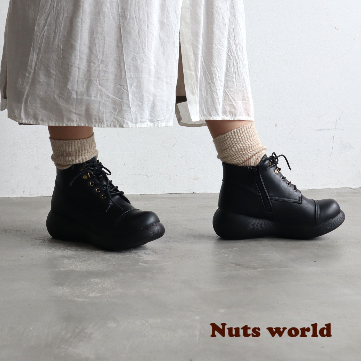 FELISSIMO PARTNERS|Ｎｕｔｓ　ｗｏｒｌｄ　大人のベーシック着脱らくらくレースアップブーツ〈茶〉