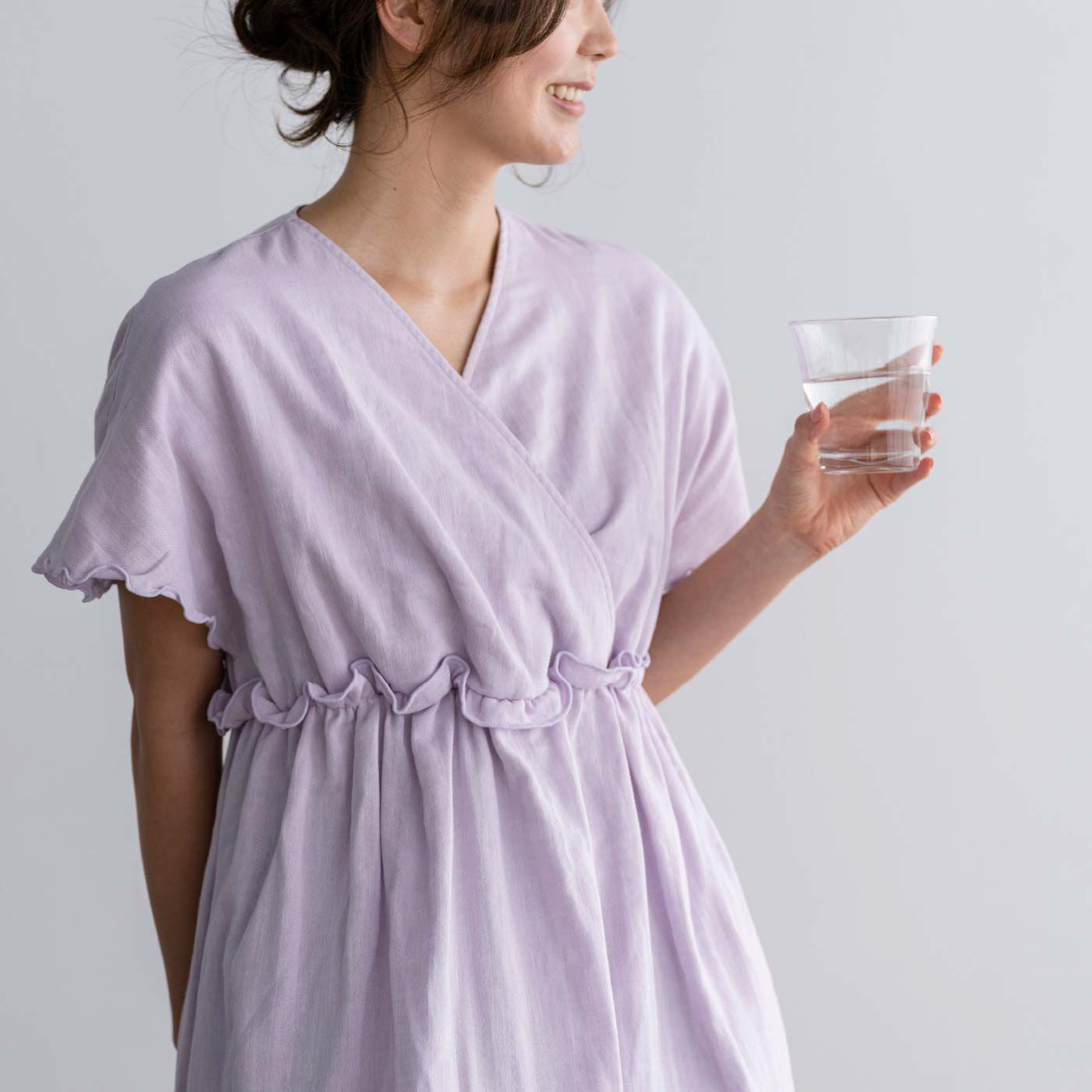 FELISSIMO PARTNERS|シャルロット ダブルガーゼ カシュクール フレンチスリーブワンピース 〈グリーン〉